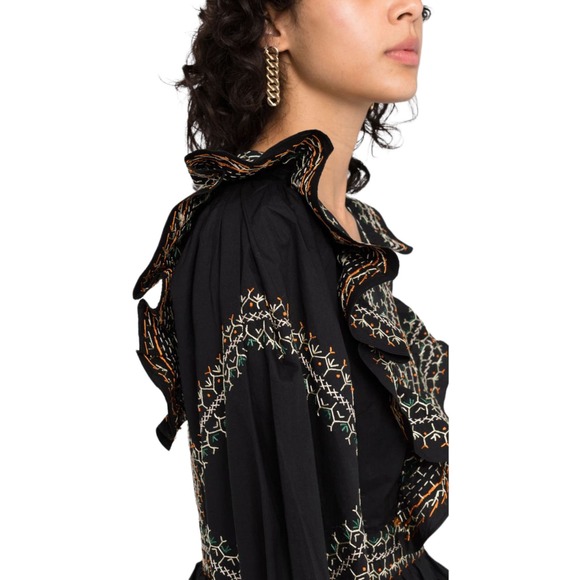 ULLA JOHNSON Anais Mini Dress Ruffle Embroidered V-Neck Black Noir Cotton 2 NWT - Picture 12 of 15